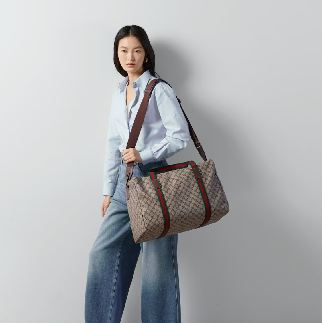 GUCCI  中号旅行包，带织带