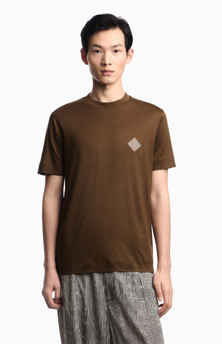 ARMANI   修身莱赛尔混纺针织T恤，带logo贴片